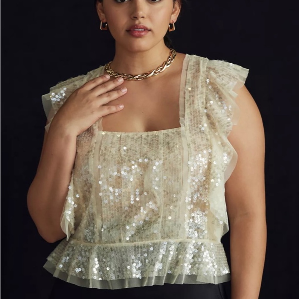 By Anthropologie Sequin Ruffled Tank